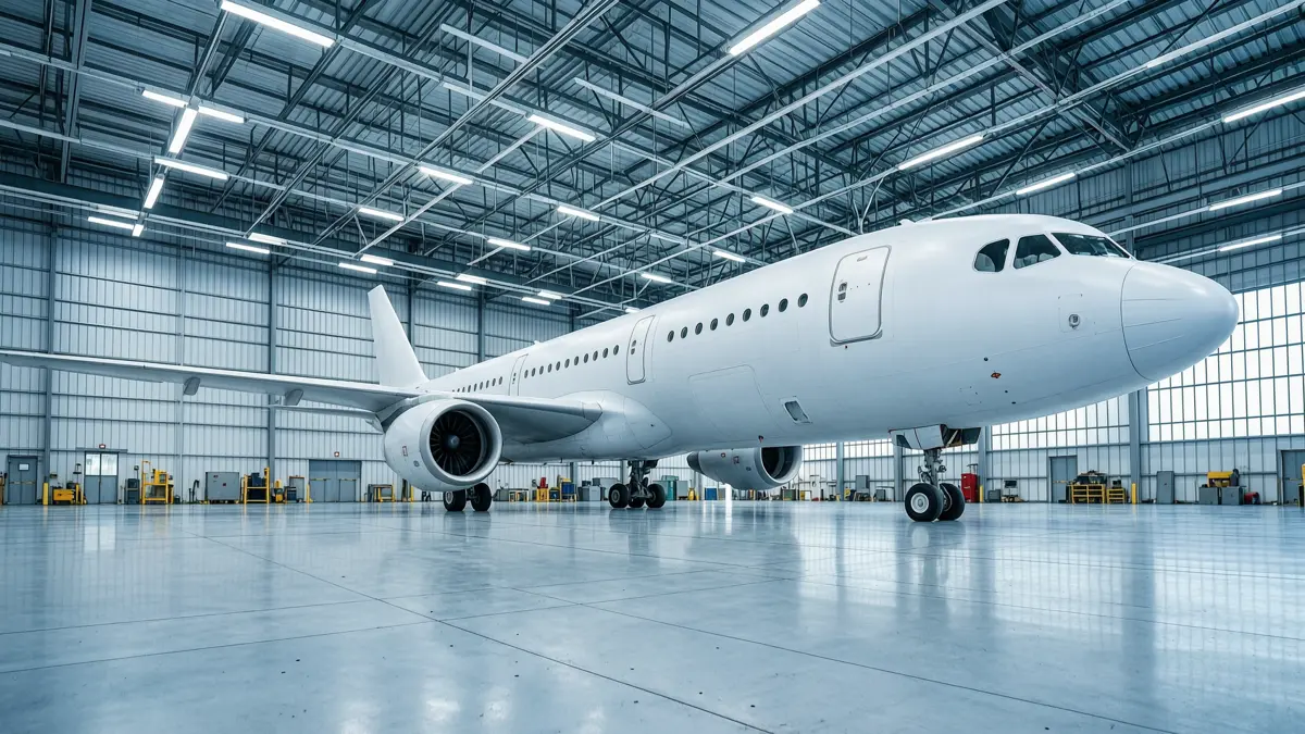 Aircraft fuselage sections on a final assembly line