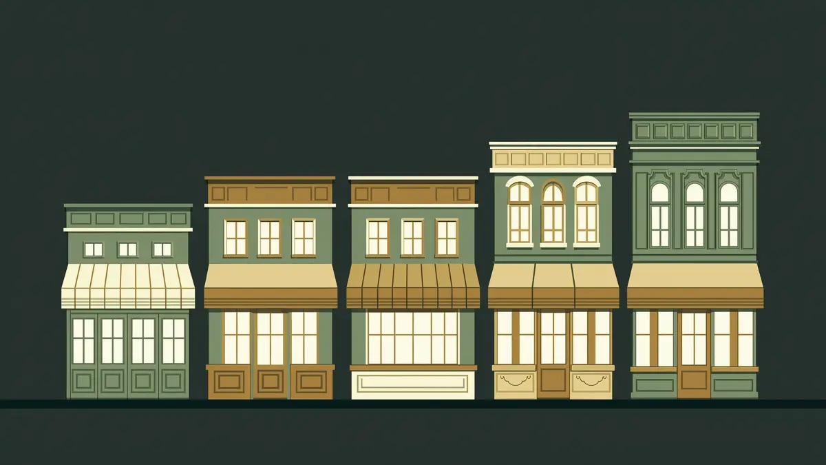 Geometric shopfront blocks in a row