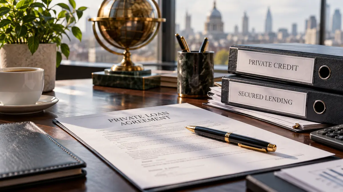 Private business loan contracts and secured document folders on a financial desk