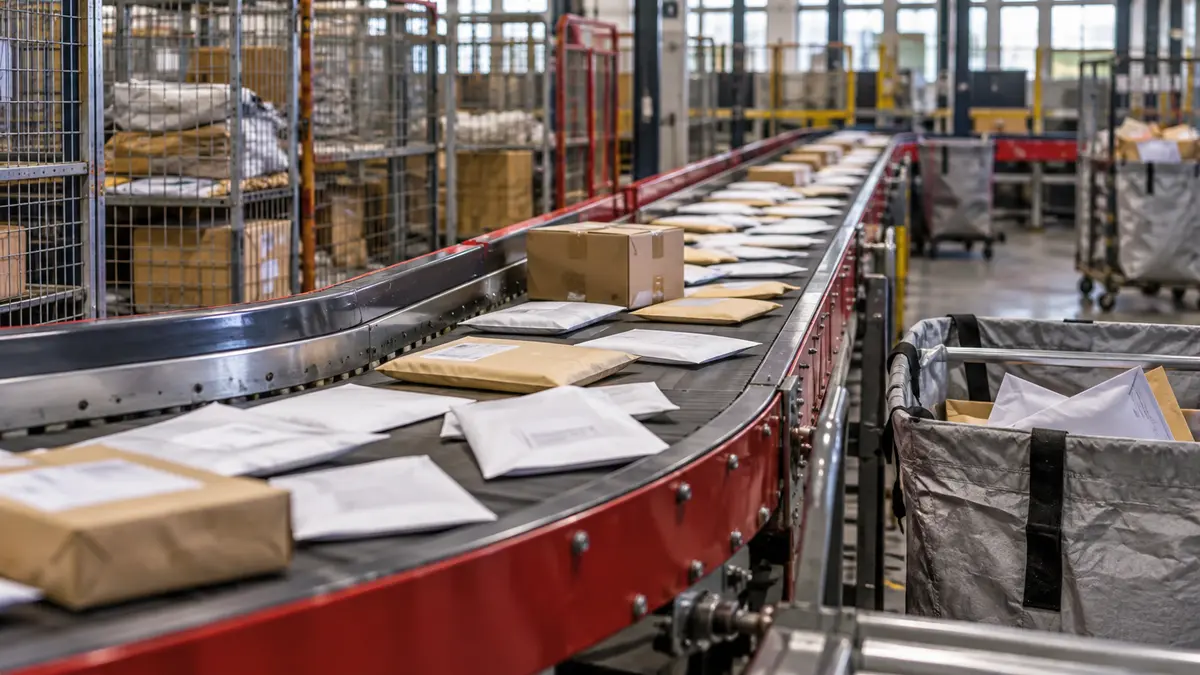Postal sorting conveyor with letters