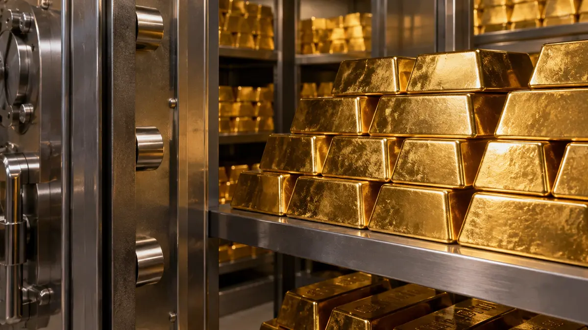 Gold bullion bars in a secure vault compartment