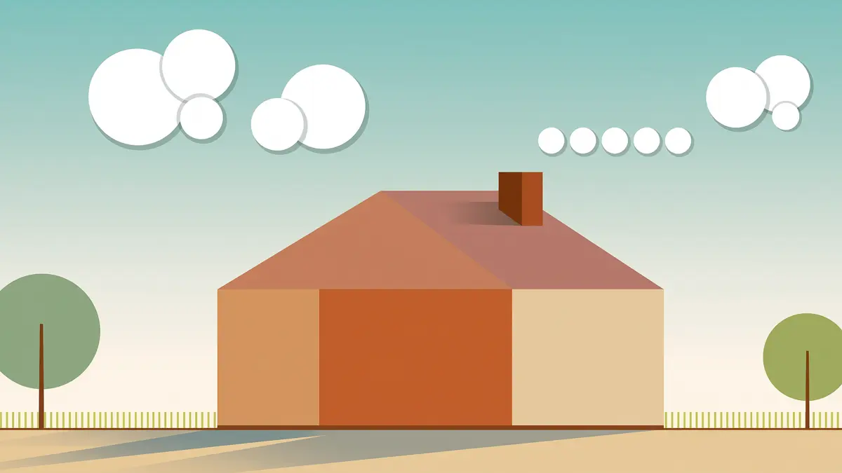 A stylised house illustration A stylised house illustration in warm terracotta tones against a turquoise sky