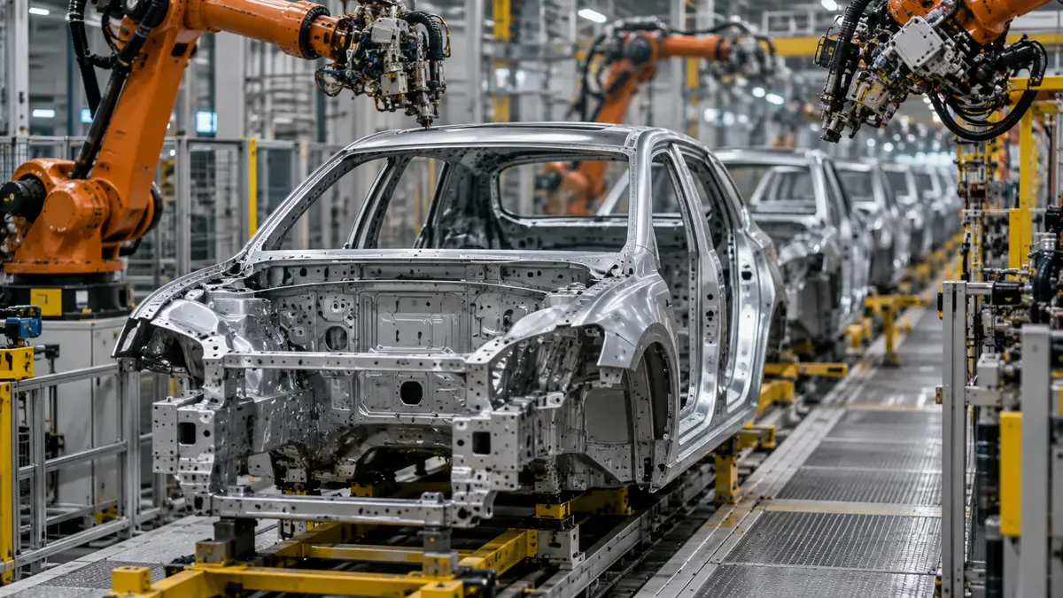 Quiet automotive assembly line with unbranded vehicle bodies and robotic tools